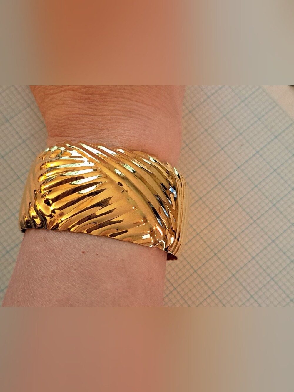 Gold Textured Wave Cuff Bracelet - Women Jewelry